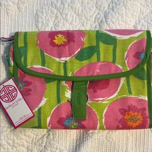 Vibrant Pink and Green Floral Cosmetic Bag